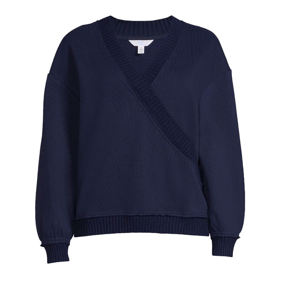 Navy Time and Tru Women`s Surplice Top with Long Sleeves, Size XXXL (22)